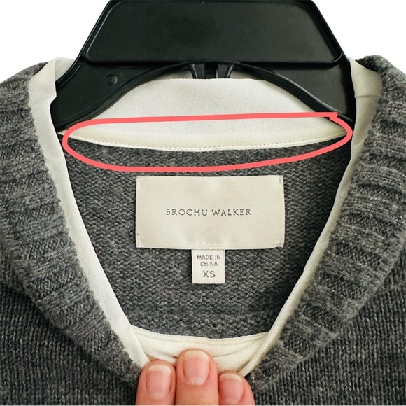 FLAWED Brochu Walker Eton Grey Wool Cashmere Sweater with White Underlay Size XS - Picture 5 of 16